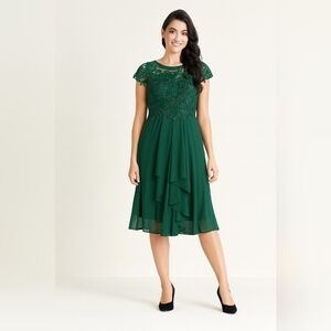 Gown Gallery Chic Forest Green Midi Dress